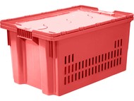 Вкладываемый ящик 600х400х300 мм перфорированный со сплошным дном с крышкой  (Красный)
