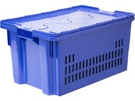 Вкладываемый ящик 600х400х300 мм перфорированный со сплошным дном с крышкой  (Синий)