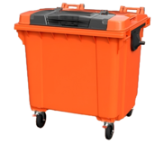 Передвижной мусорный контейнер 1100 л на колесах с крышкой TwinLid (Оранжевый)