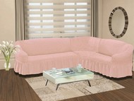 Чехол "BULSAN" на диван угловой правосторонний, 5 посадочных мест (2+3) цвет светло-розовый