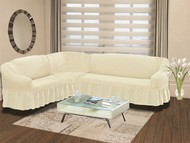 Чехол "BULSAN" на диван угловой левосторонний, 5 посадочных мест (2+3) цвет кремовый