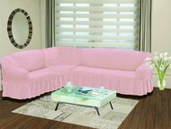 Чехол "BULSAN" на диван угловой левосторонний, 5 посадочных мест (2+3) цвет светло-розовый