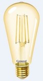 Лампа светодиодная General LOFT ST64S E27 8W 2700K 2K 64x140 филамент (нитевидная) золотая 655301