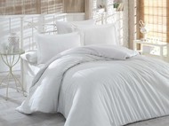 Комплект постельного белья 1,5 спальный Сатин Жаккард ''STRIPE'', кремовый, 100% Хлопок
