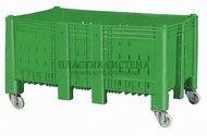 Крупногабаритный контейнер 1600х1050х875 мм перфорированный на колесах (Зеленый)