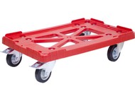 Тележка пластиковая 600х400 мм с резиновыми колесами, 2 тормоза (Красный)