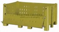 Крупногабаритный контейнер 1600х1050х715 мм перфорированный с откидной дверцей (Желтый)