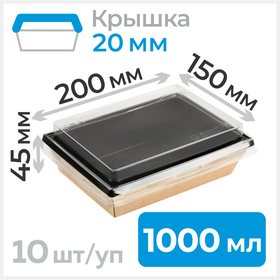 Пищевые контейнеры 1000 мл с крышкой 20мм,150х200 мм, черный, 10 шт Циркон