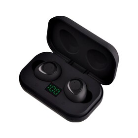 Черные беспроводные наушники bluetooth с микрофоном и зарядным кейсом