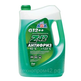 Антифриз зеленый -42С AGA AGA049Z 5кг., AGA-Z42/G12++, от –40 до + 123 гр С