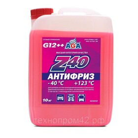 Антифриз красный -40С AGA AGA003Z 10кг. AGA-Z40/G12++, от –40 до +123 °C.