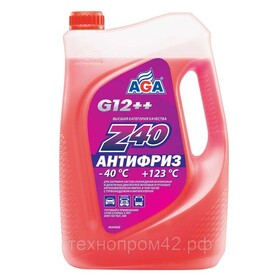 Антифриз красный -40С AGA AGA002Z 5кг. AGA-Z40/G12++, диапазон: от –40 до +123 °C.