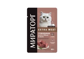 Влажный корм Мираторг Extra Meat Говядина Black Angus в желе для кошек, 80г