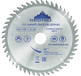 Диск пильный по дереву 250х48Тх32-30 мм, Vertextools