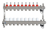 Коллектор для теплого пола на 9 контуров Taen с расходомерами (из нержавеющей стали, гребенка)
